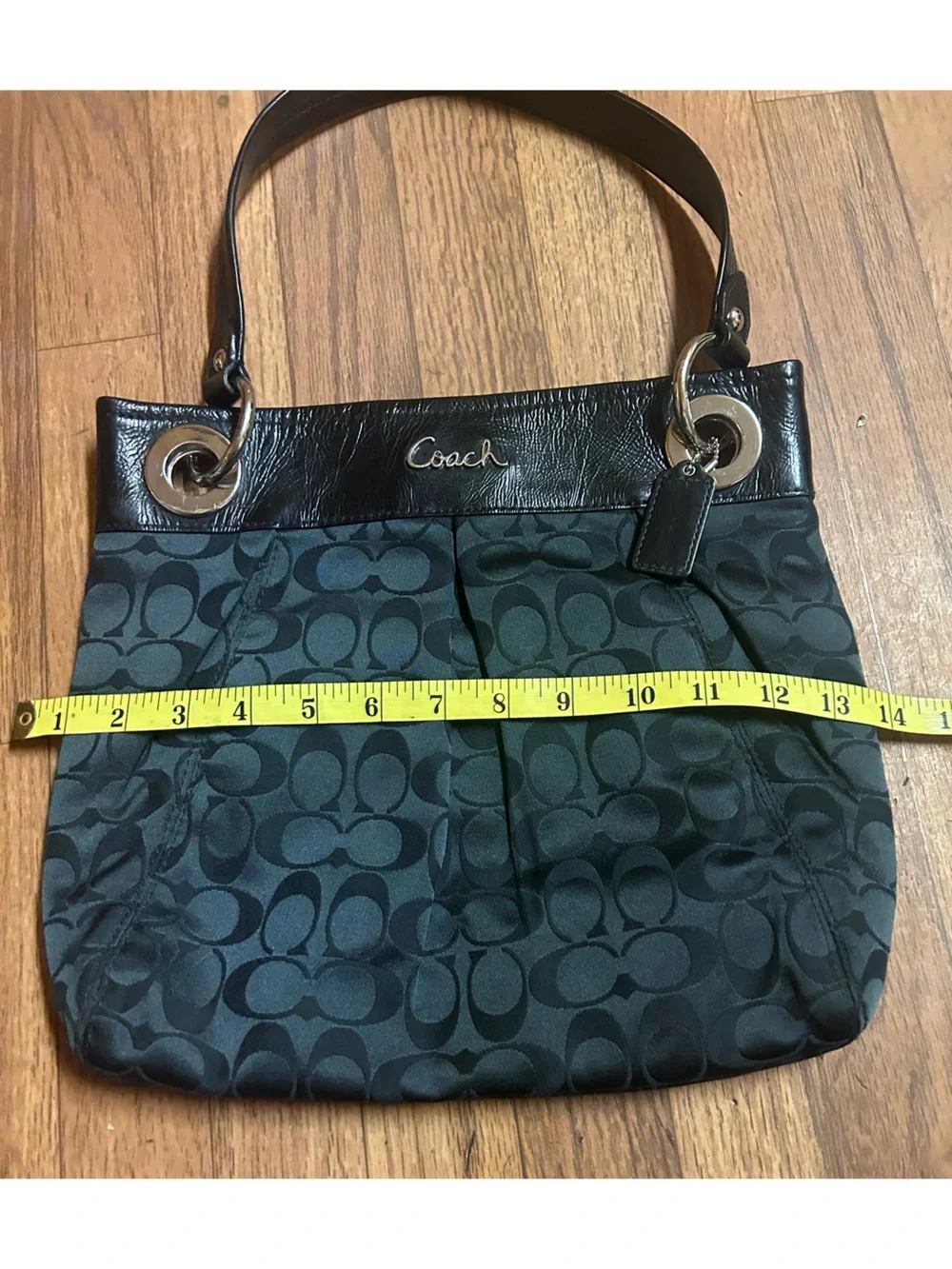 Coach Teal Signature Jacquard Shoulder Bag with Leather Trim